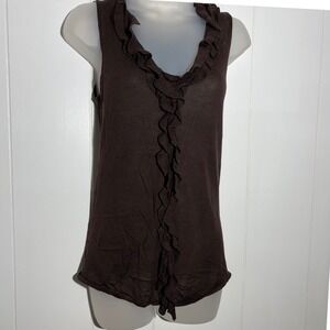 Y2K Banana Republic Factory Brown Silk Cotton Ruffle V-Neck Sleeveless Knit Tank